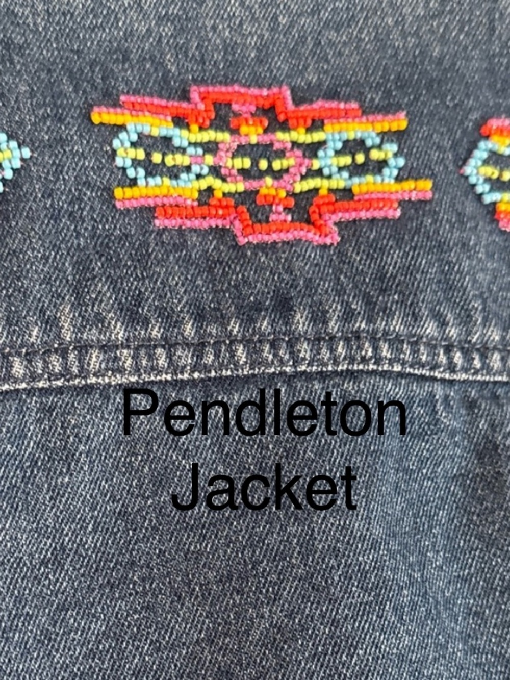 Pendleton Women’s Denim Jean Jacket with Beaded Southwestern Trim, Size Large!